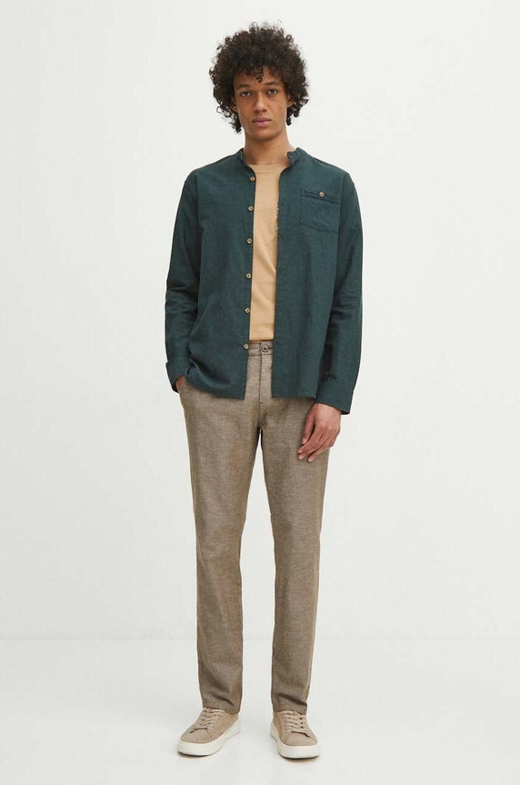 Odzież Koszula męska z lnem ze stójką kolor zielony RS24.KDM070 zielony