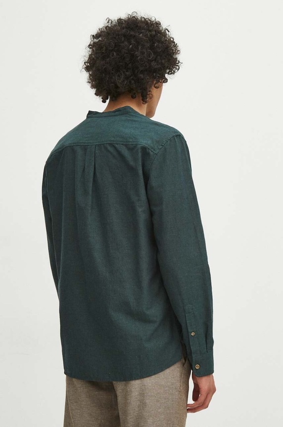 Koszula męska z lnem ze stójką kolor zielony zielony RS24.KDM070