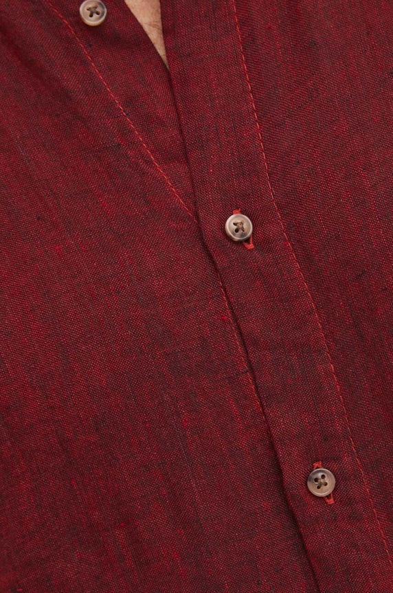 Koszula lniana męska z kołnierzykiem button-down kolor bordowy RS24-KDM071 bordowy RS24