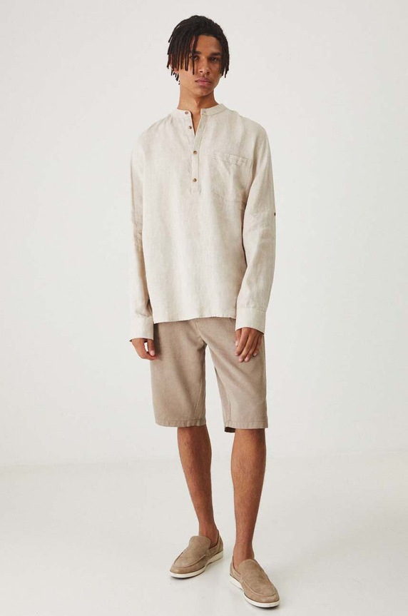 Lněná košile pánská béžová barva RS24-KDMB02 béžová RS24