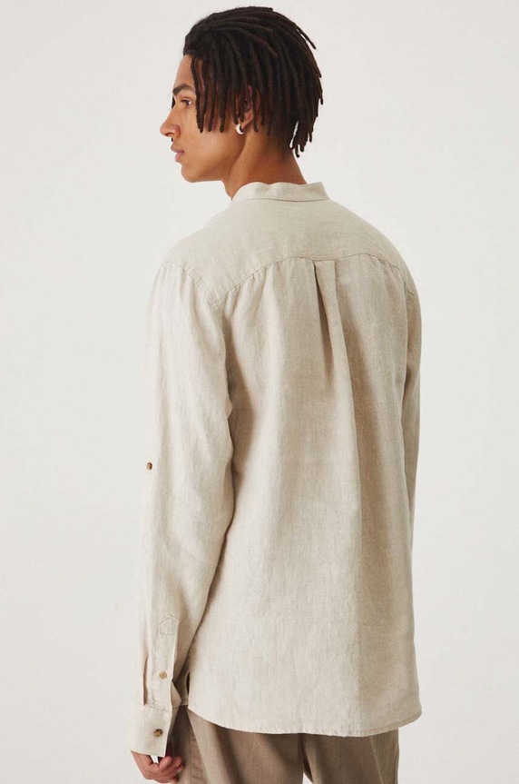 Oblečení Lněná košile pánská béžová barva RS24-KDMB02 béžová