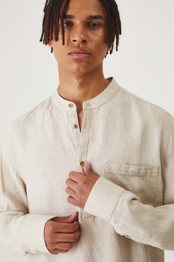 Lněná košile pánská béžová barva béžová RS24-KDMB02