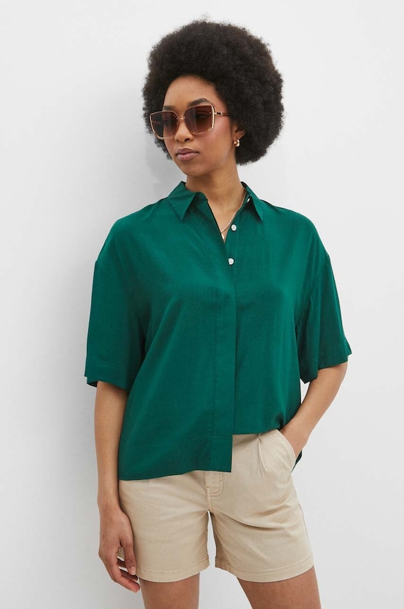 Koszula damska oversize z wiskozy kolor zielony casual zielony RS24-KKD070