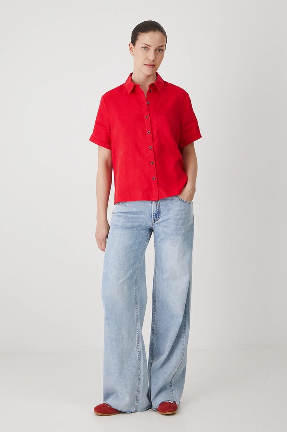 Koszula lniana damska gładka kolor czerwony RS24-KKD902 czerwony RS24