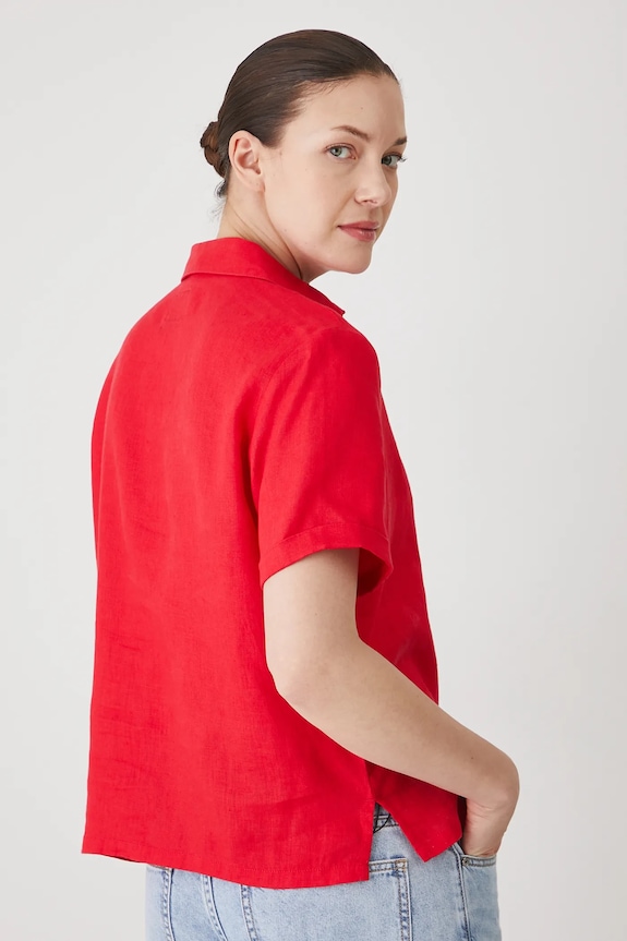 Odzież Koszula lniana damska gładka kolor czerwony RS24-KKD902 czerwony
