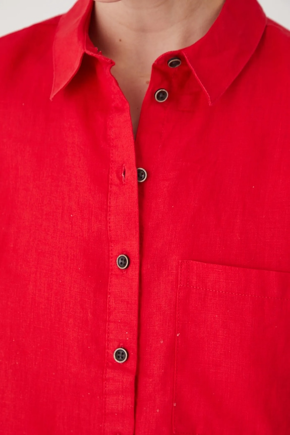 Koszula lniana damska gładka kolor czerwony RS24-KKD902 czerwony