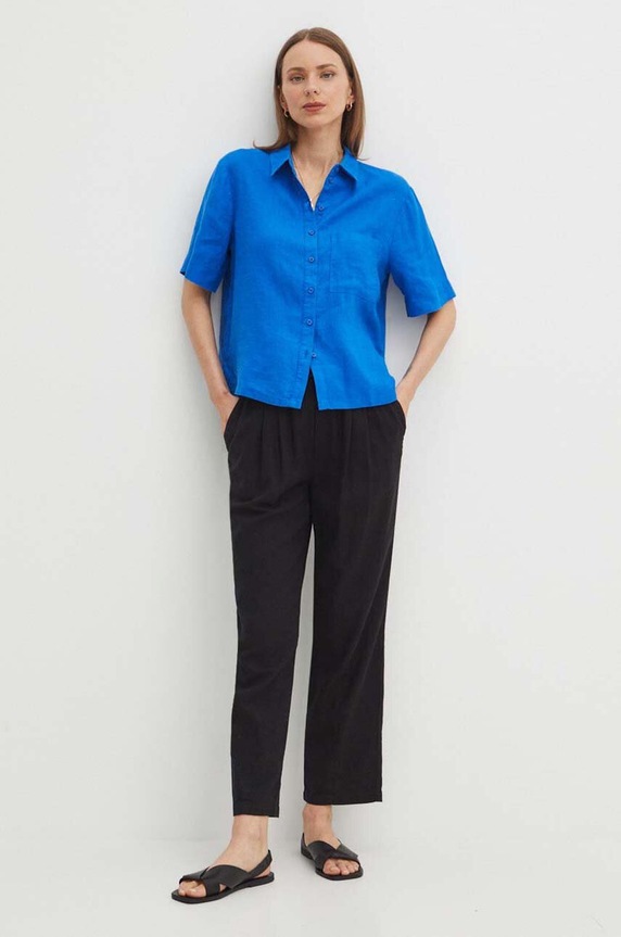 Ľanová košeľa dámska oversize hladká modrá farba RS24-KKD902 modrá RS24