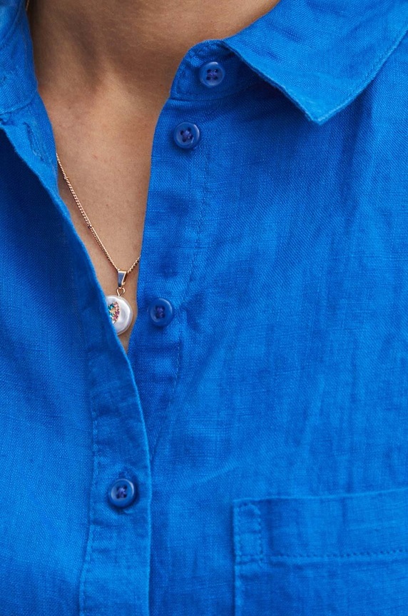 Ľanová košeľa dámska oversize hladká modrá farba RS24-KKD902 modrá