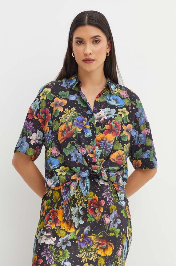 Koszula damska oversize wzorzysta kolor czarny casual czarny RS24-KKDC00