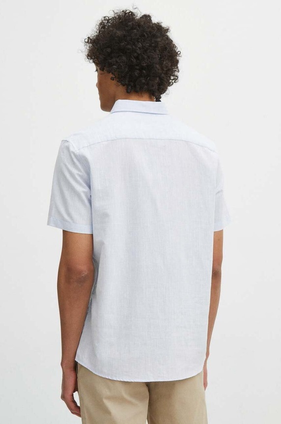 Ľanová košeľa pánska s golierom button down modrá farba modrá RS24-KKM070