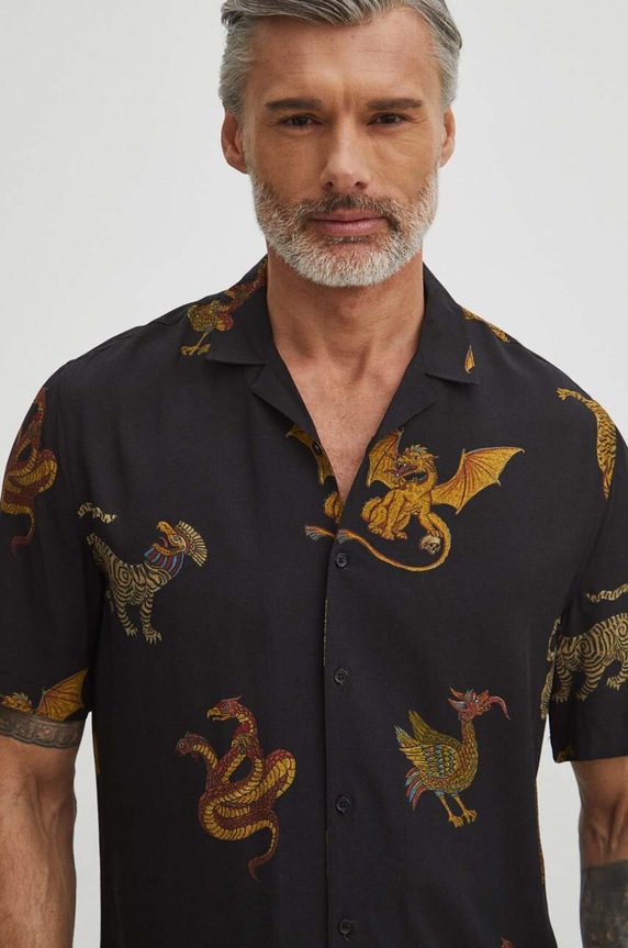 Koszula męska z wiskozy z kołnierzykiem typu resort kolor multicolor casual multicolor RS24-KKM500