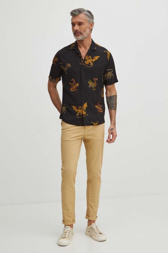 Odzież Koszula męska z wiskozy z kołnierzykiem typu resort kolor multicolor RS24-KKM500 multicolor
