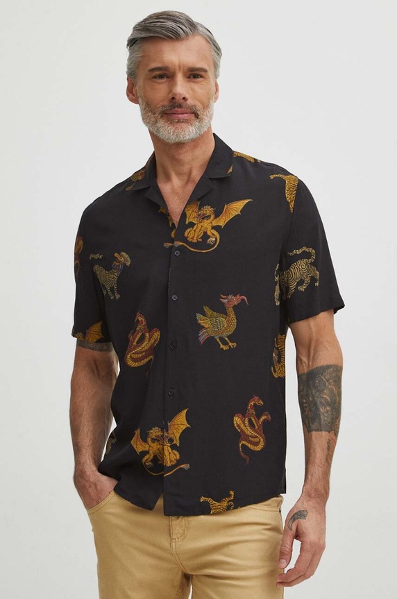 Koszula męska z wiskozy z kołnierzykiem typu resort kolor multicolor RS24-KKM500 multicolor