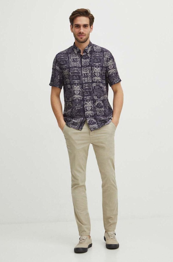 Odzież Koszula męska z wiskozy z kołnierzykiem klasycznym kolor multicolor RS24-KKM600 multicolor