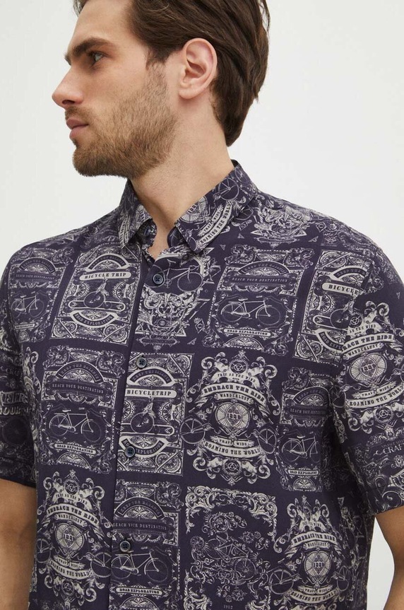 Koszula męska z wiskozy z kołnierzykiem klasycznym kolor multicolor RS24-KKM600 multicolor