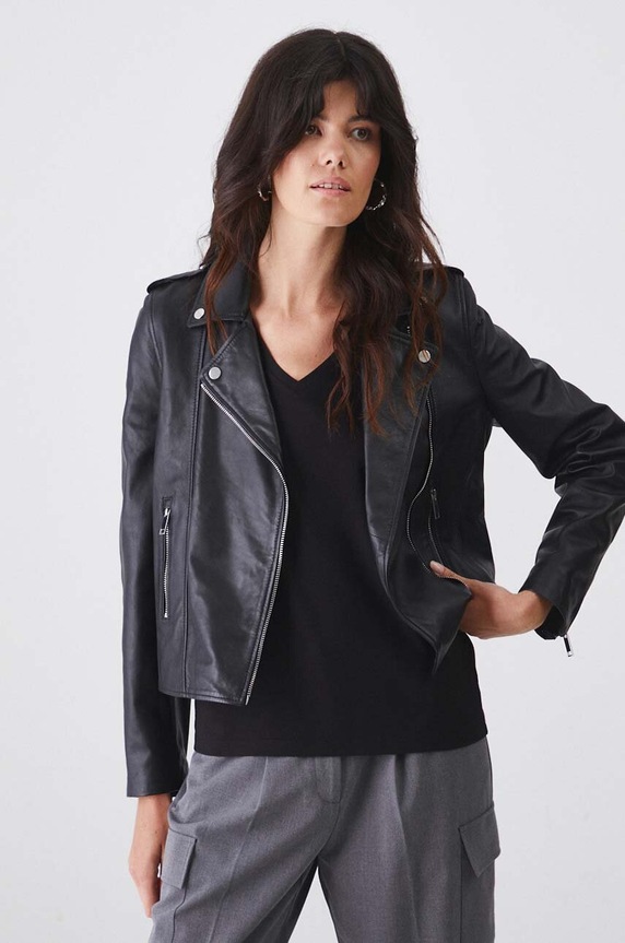 Kurtka skórzana damska biker kolor czarny RS24-KUD402