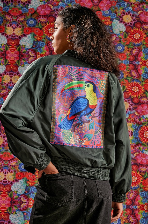 Bunda bomber dásmka z kolekcie Jane Tattersfield x Medicine zelená farba prechodné zelená RS24-KUD850