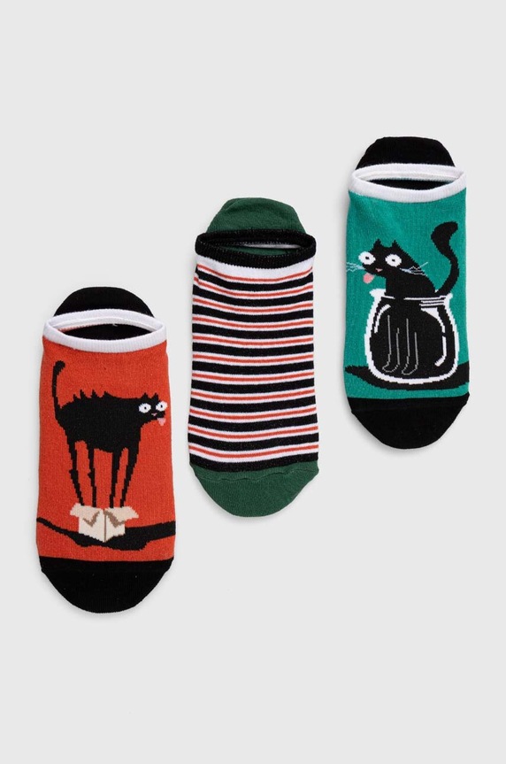 Skarpetki bawełniane męskie w koty (3-pack) kolor multicolor skarpetki krótkie multicolor RS24.LGM810