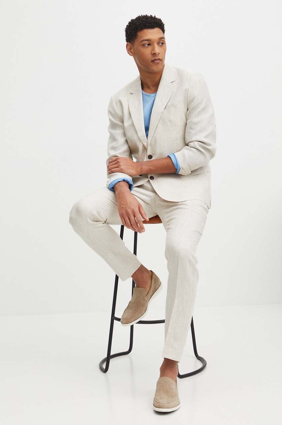 Marynarka lniana męska melanżowa kolor beżowy beżowy RS24-MKM905