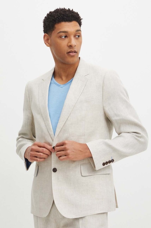 Marynarka lniana męska melanżowa kolor beżowy RS24-MKM905 beżowy
