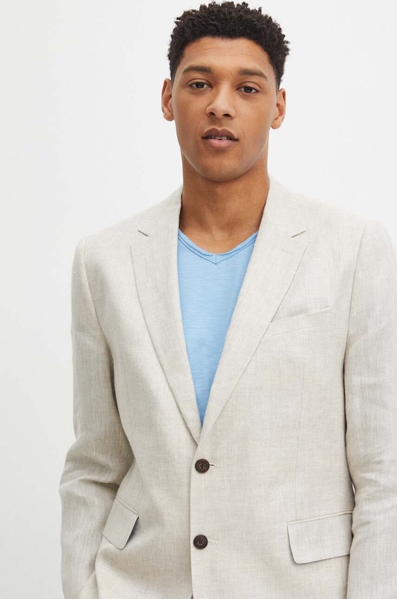 Marynarka lniana męska melanżowa kolor beżowy RS24-MKM905