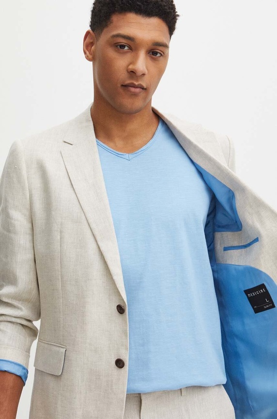 Marynarka lniana męska melanżowa kolor beżowy RS24-MKM905