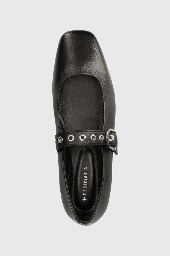 Kožené balerínky dámske s ozdobným remienkom čierna farba RS24-OBD602 čierna