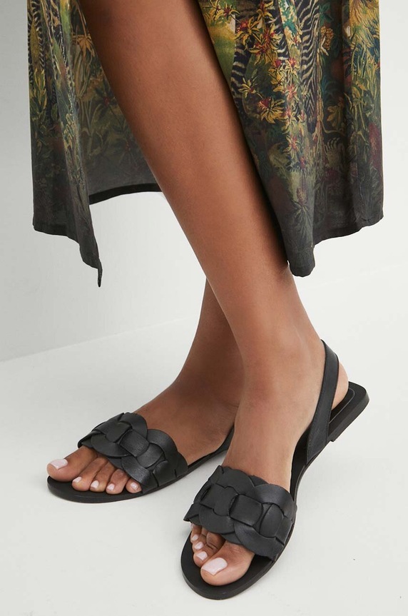 Kožené sandále dámske čierna farba usňová koža čierna RS24.OBD708