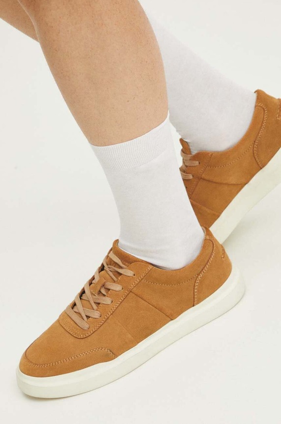 Sneakersy zamszowe męskie gładkie kolor brązowy niska brązowy RS24-OBM302