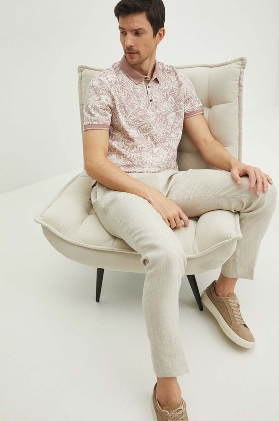 Polo bawełniane męskie z domieszką elastanu wzorzyste kolor różowy RS24-POMA17 różowy RS24