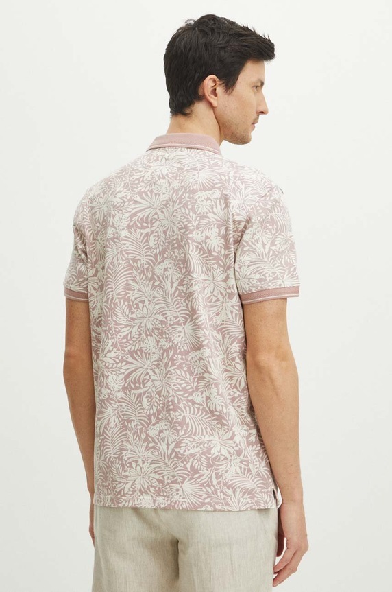 Odzież Polo bawełniane męskie z domieszką elastanu wzorzyste kolor różowy RS24-POMA17 różowy