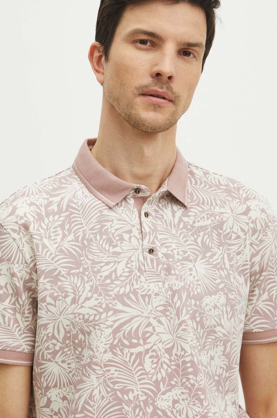 Polo bawełniane męskie z domieszką elastanu wzorzyste kolor różowy różowy RS24-POMA17