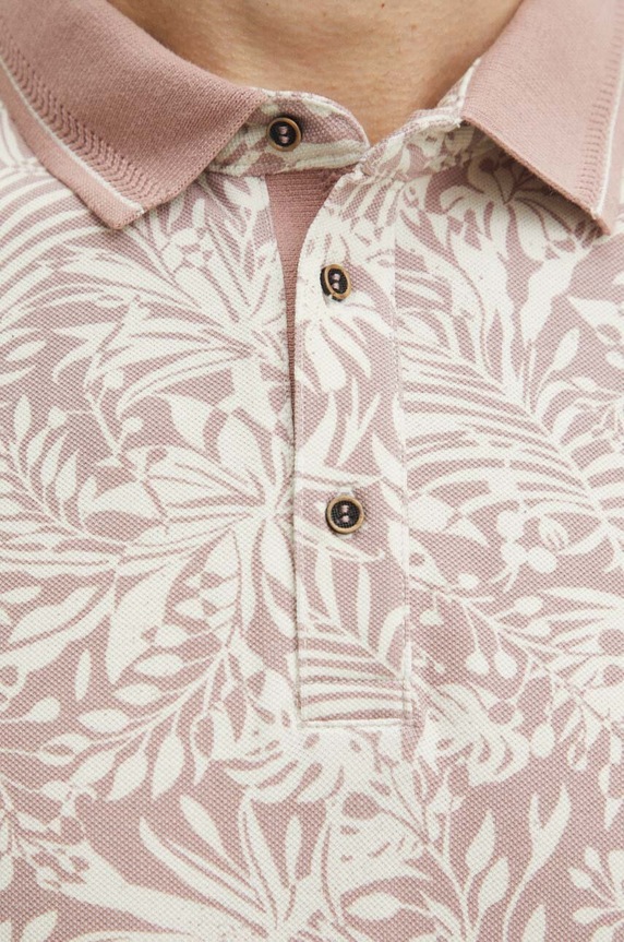 Polo bawełniane męskie z domieszką elastanu wzorzyste kolor różowy RS24-POMA17 różowy