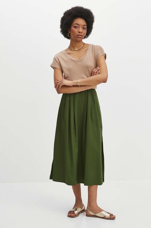 Odzież Spódnica damska maxi z paskiem gładka kolor zielony RS24-SDD703 zielony