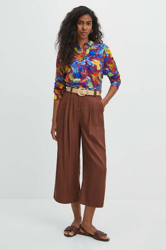 Spodnie damskie z paskiem culottes gładkie kolor brązowy RS24.SPD800 brązowy RS24