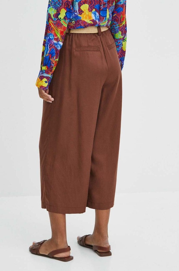 Odzież Spodnie damskie z paskiem culottes gładkie kolor brązowy RS24.SPD800 brązowy
