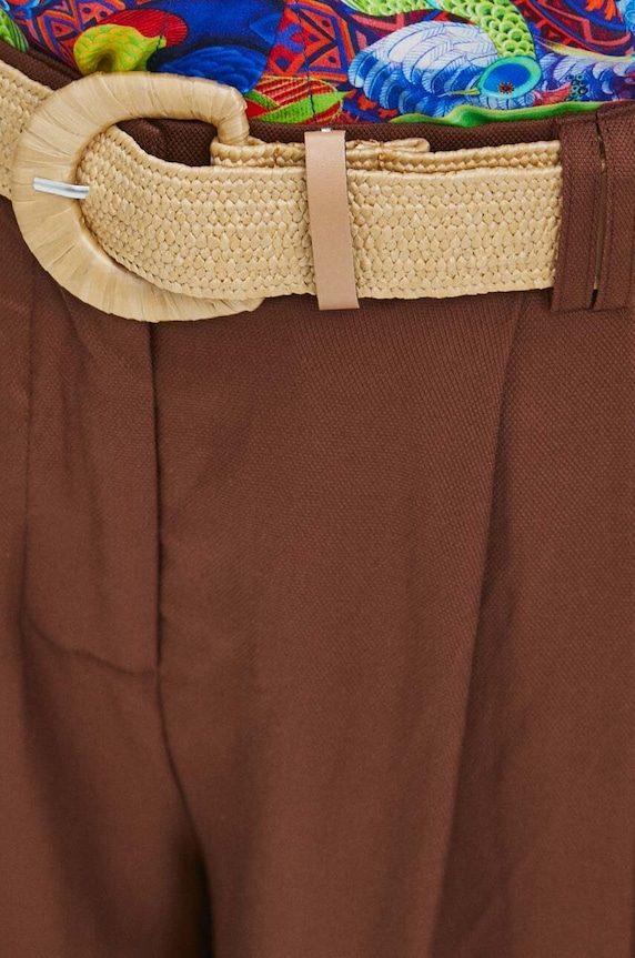 Spodnie damskie z paskiem culottes gładkie kolor brązowy brązowy RS24.SPD800
