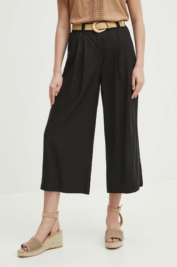 Spodnie damskie z paskiem culottes gładkie kolor czarny RS24.SPD800 czarny RS24