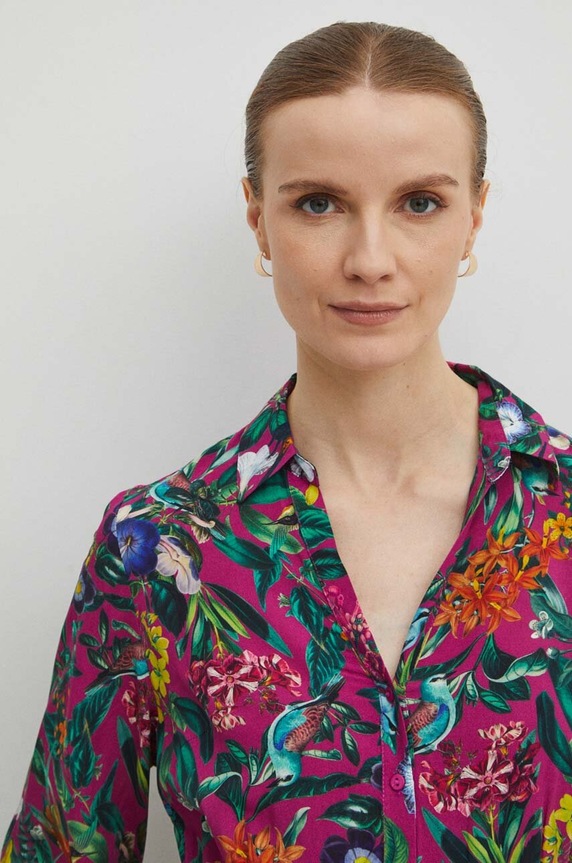 Sukienka damska midi z wiskozy wzorzysta kolor fioletowy RS24-SUD050 fioletowy