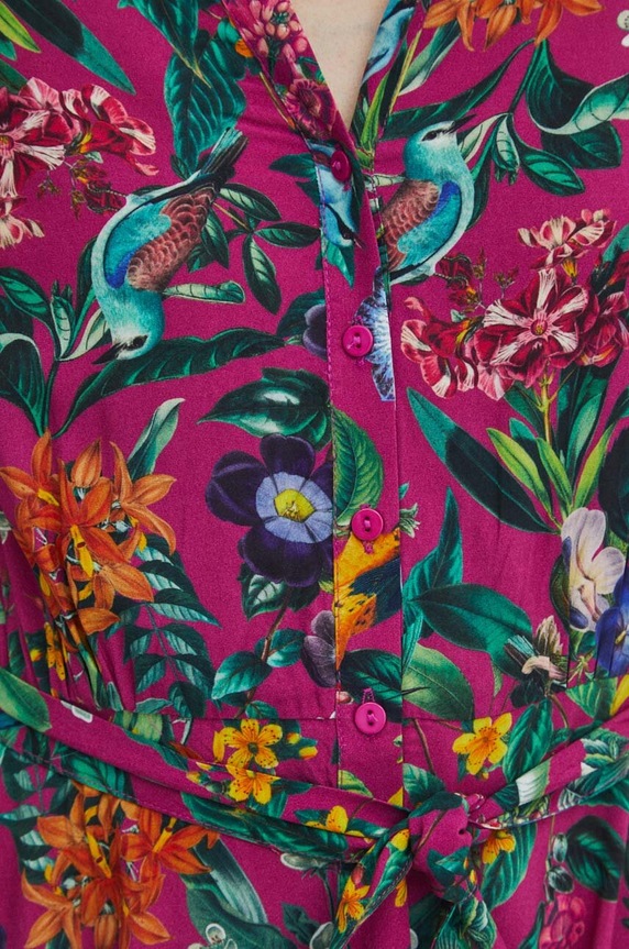 Sukienka damska midi z wiskozy wzorzysta kolor fioletowy RS24-SUD050