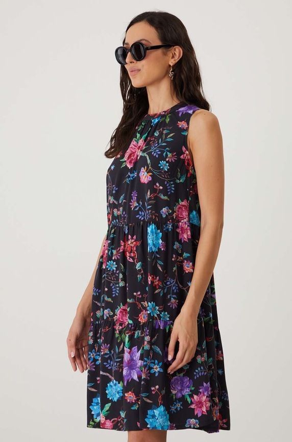 Sukienka damska midi z wiskozy kolor czarny gładkie czarny RS24-SUD0B1