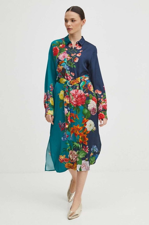 Sukienka damska z paskiem midi w kwiaty kolor multicolor casual multicolor RS24.SUD300