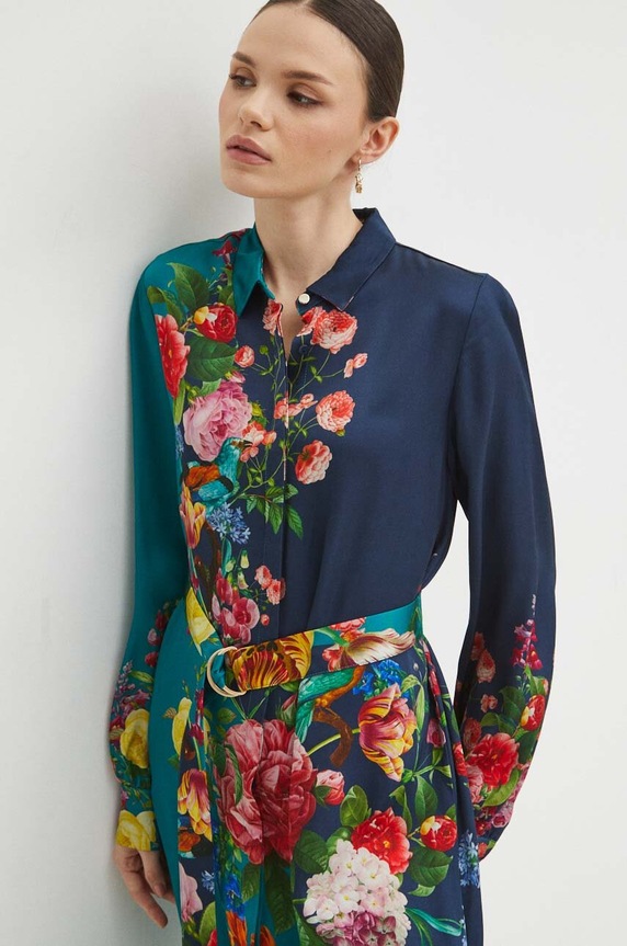 Sukienka damska z paskiem midi w kwiaty kolor multicolor multicolor RS24.SUD300