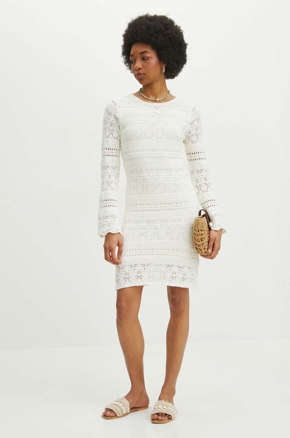 Sukienka damska mini z ażurowej dzianiny kolor beżowy RS24-SUD709 beżowy RS24