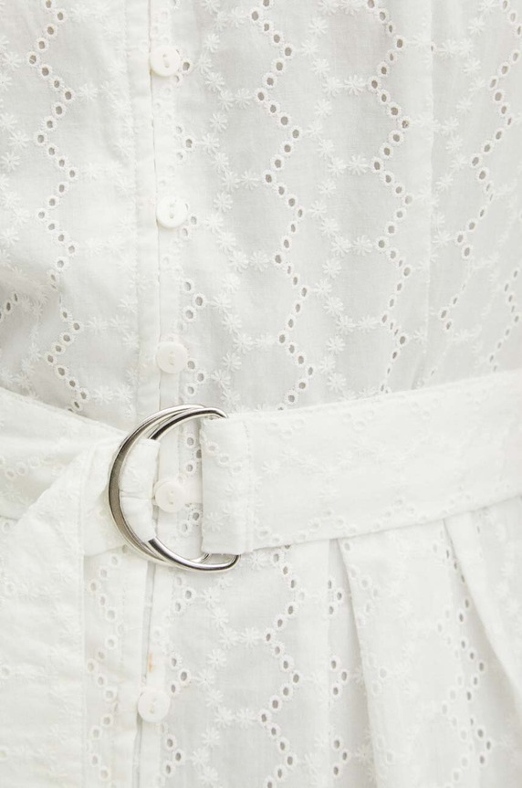 Bavlněné šaty dámské midi s ozdobnou výšivkou béžová barva RS24.SUD807 béžová