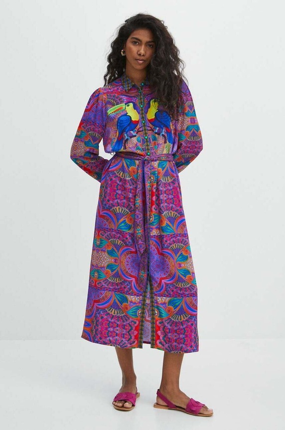 Sukienka z paskiem midi z kolekcji Jane Tattersfield x Medicine kolor multicolor RS24.SUD853 multicolor RS24