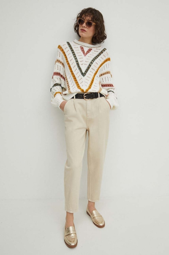 Sweter damski ażurowy kolor beżowy RS24.SWD401 beżowy RS24