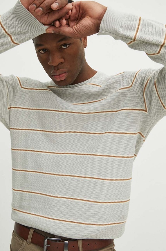 Sveter pánsky s textúrou šedá farba sivá RS24.SWM301