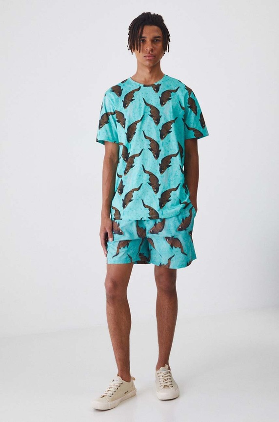 Szorty kąpielowe męskie wzorzyste kolor turkusowy RS24-SZMC20 turkusowy RS24