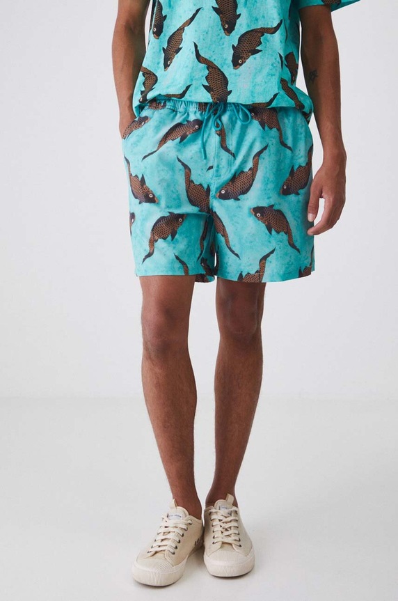 Szorty kąpielowe męskie wzorzyste kolor turkusowy turkusowy RS24-SZMC20